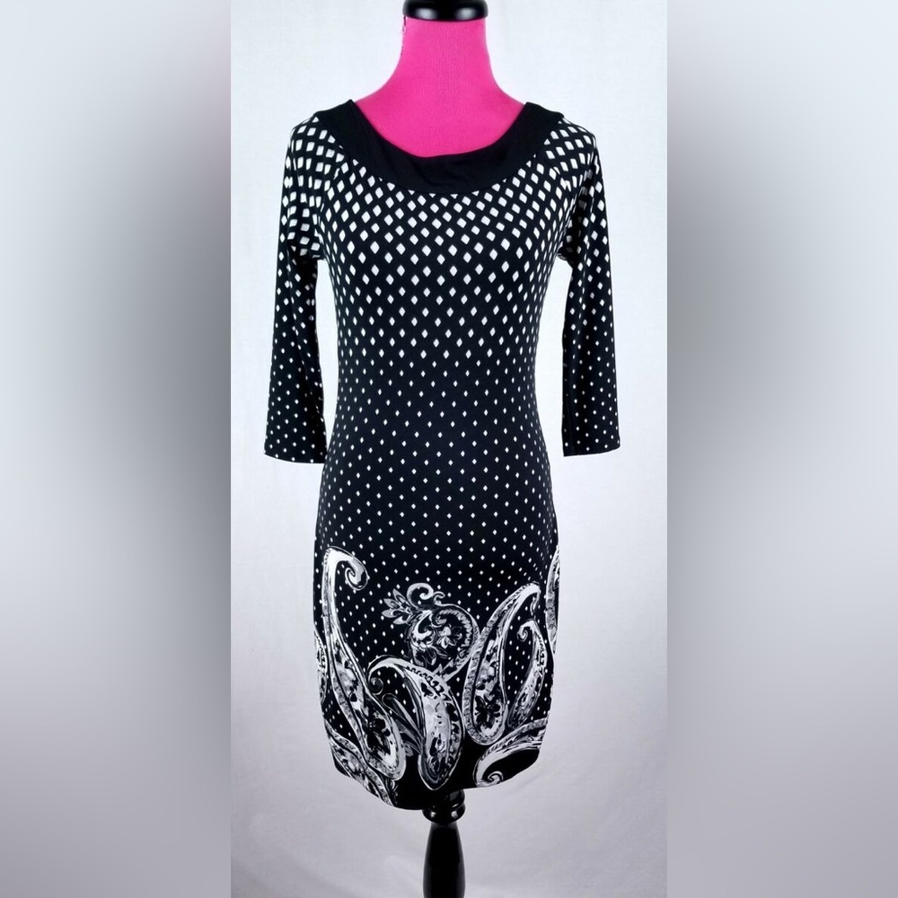 White House Black Market Paisley 3/4 Sleeve Dress - Size Small 🌸🖤✨